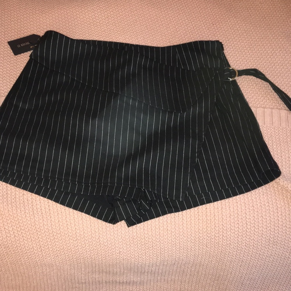 Black pinstripe wrap skirt SKORT